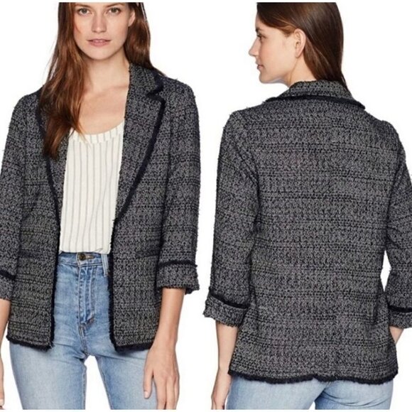 Cupcakes and Cashmere Gregory Tweed Fringe Open Front Blazer Size M - Picture 1 of 11